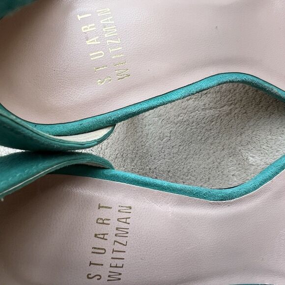 Stuart Weitzman Nudist Turquoise Teal Suede Stiletto Heeled Sandals Women 5 M - Picture 14 of 16